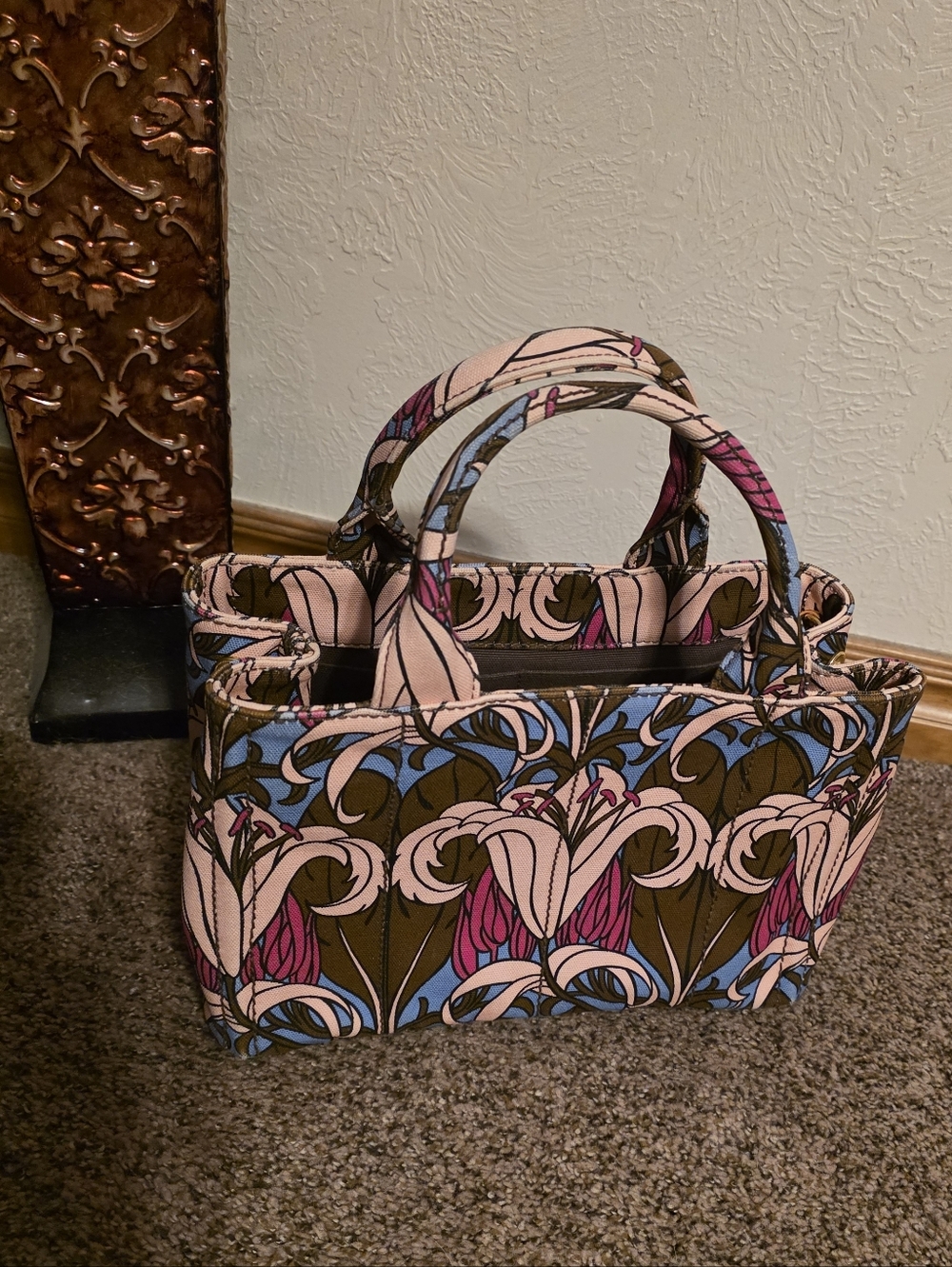 PRADA Flower Canapa PM Hand Bag Canvas 2way/ EUC - Picture 4 of 12